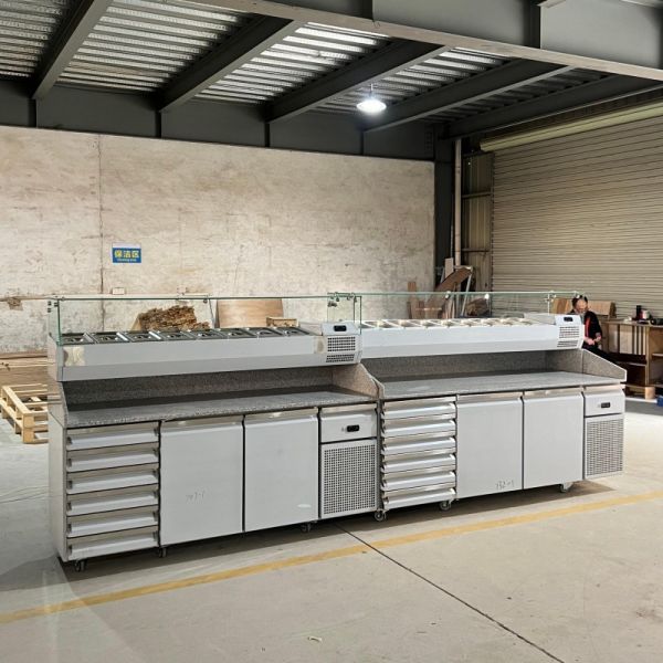 Commercial Marble Countertop Pizza Prep Refrigerated Table Stainless Steel Sandwich Salad Prep Fridge for Pizzeria Deli Fast Food Shop