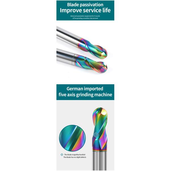 YingBa 4MM 6MM 8MM 2F Carbide Colorful Coating Ball Nose End Mill for Aluminum