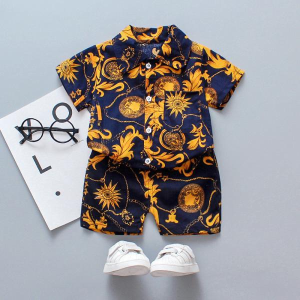 Floral Print 2023 New Beach Style Wholesale Summer baby clothes boy Formal Fashion short sleeve Shirt kids boy summer cl