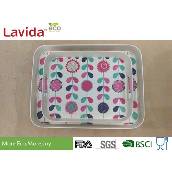 Food grade Home Professional Use Bamboo fibre Tray Plant Fibre Serving Tray with carrying side handles and decal prints