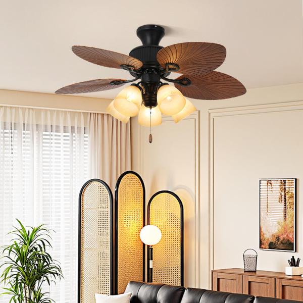 Ventilateur de plafond de style américain décoratif vintage enroulé Ventilateur de plafond alimenté avec lumière