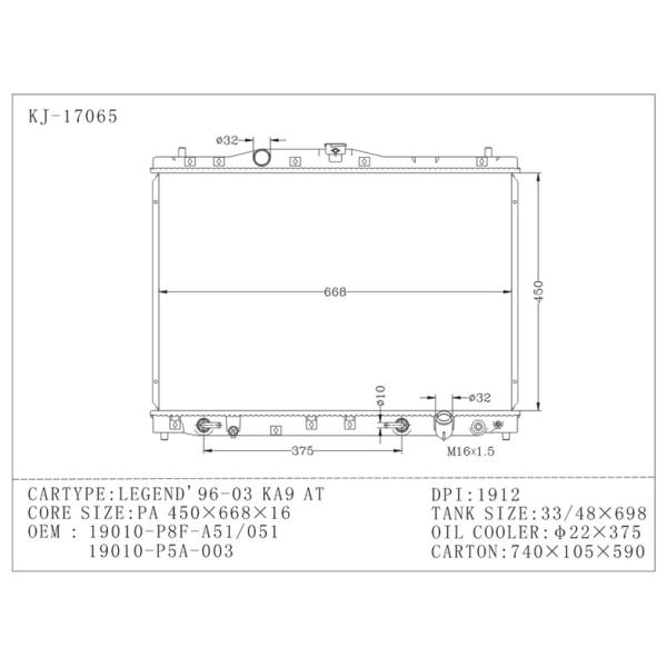 1996 , 1999 , 2000 , 2001 , 2002 , 2003 KA9 aluminum honda legend radiator 19010-P8F- A51
