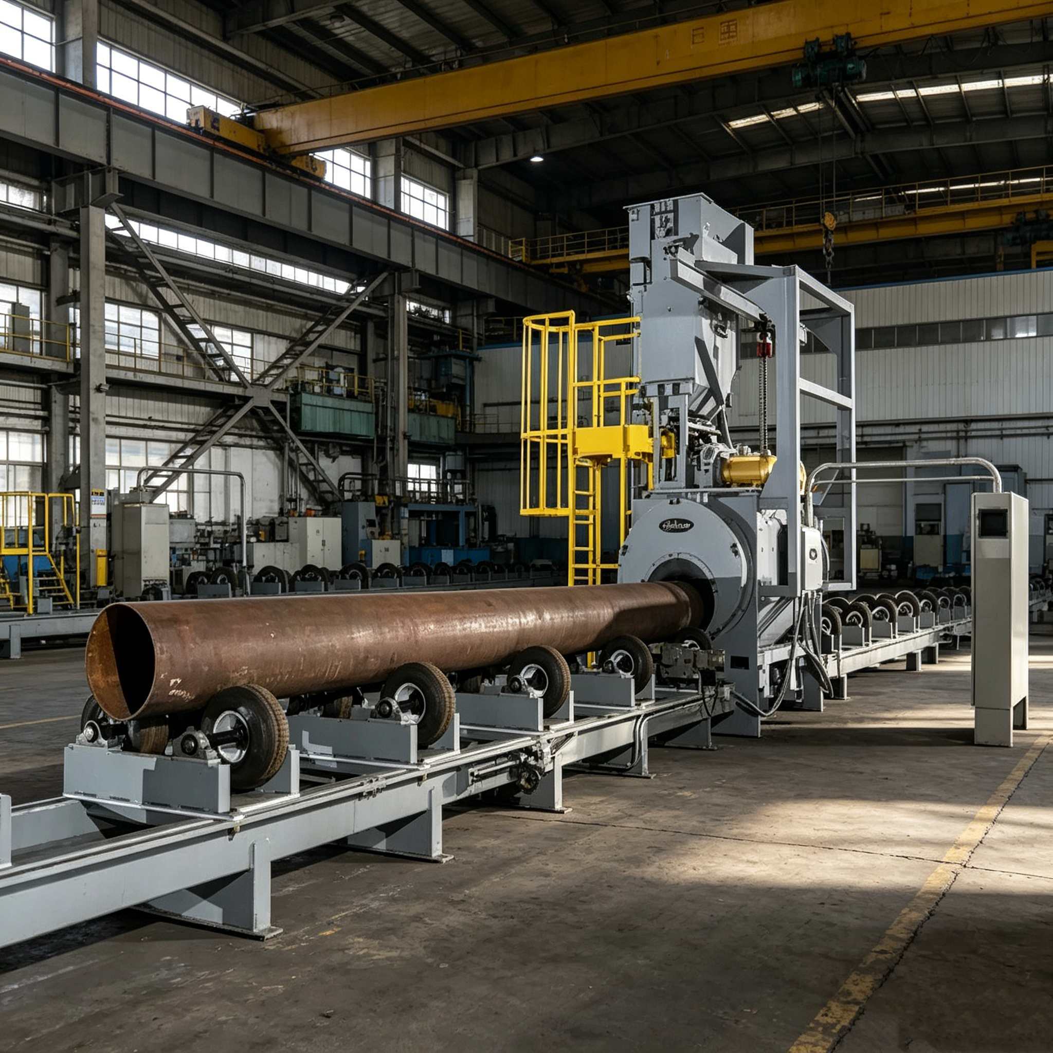 Steel Pipe Shot Blasting Machine with customizable settings for various pipe diameters and lengths improving productivity
