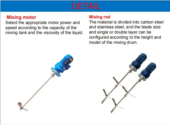 2.2kw Tanques de mezcla química de plástico PE Tambores de barril de plástico para tratamiento de agua
