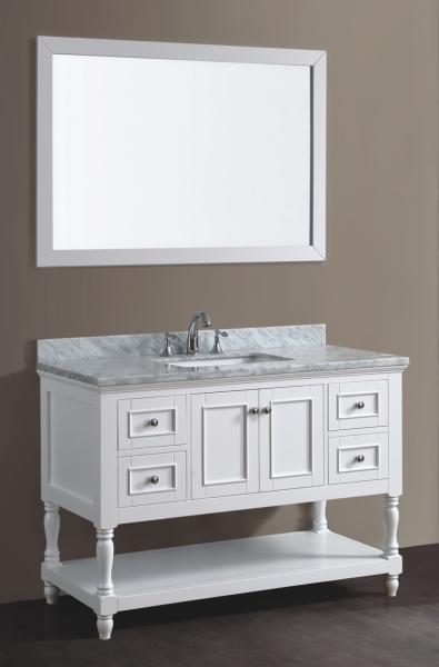 Wooden Bathroom Vanity Cabinets 48′′ Floor Mounted With Mirror White Color