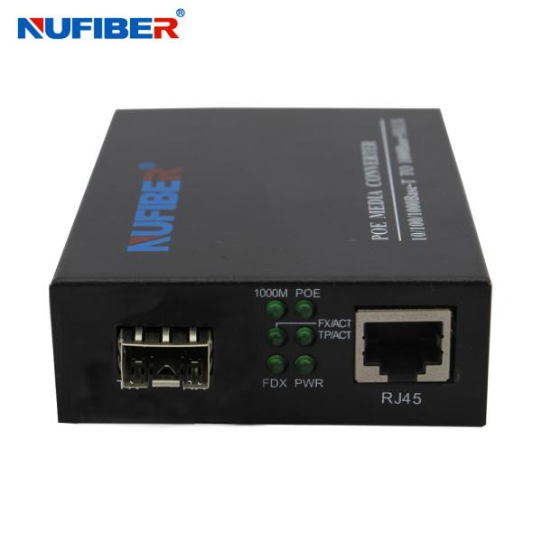 10/100Mbps SFP to RJ45 POE Fiber Optic Media Converter with 10/100Mbps half-duplex/full-duplex mode for data transmission