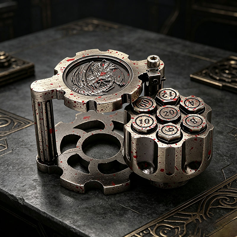 Antique Silver 374g Heavyweight Metal Dice Spinner with 3D Dragon Relief and Sliding Hidden Compartment for RPG Gear