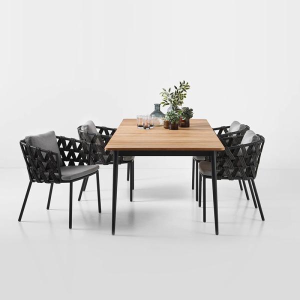 Outdoor Furniture Dining Room Set with Aluminum Frame Teak Wooden Dining Table and Chairs