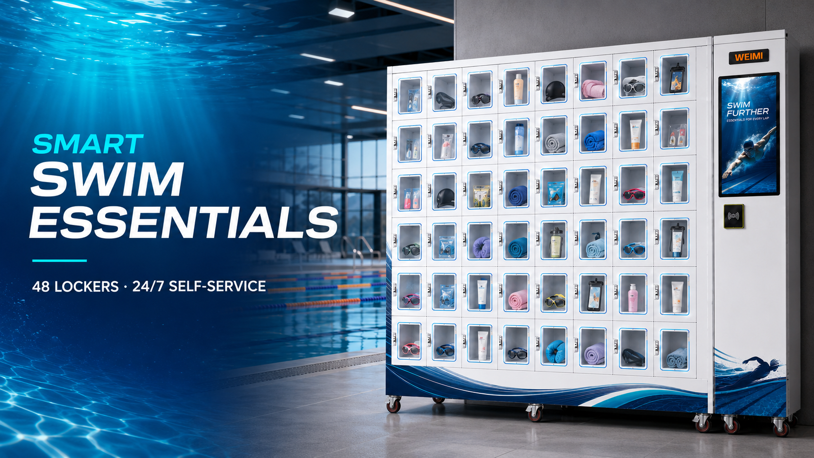 WEIMI 48-Locker Swimming Supplies Vending Machine for Swimming Pools and Aquatic Centers