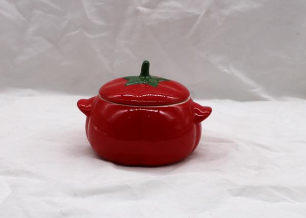 Tomato Shaped Dolomite Ceramic Sugar Container / Ceramic Storage Jars With Two Handle