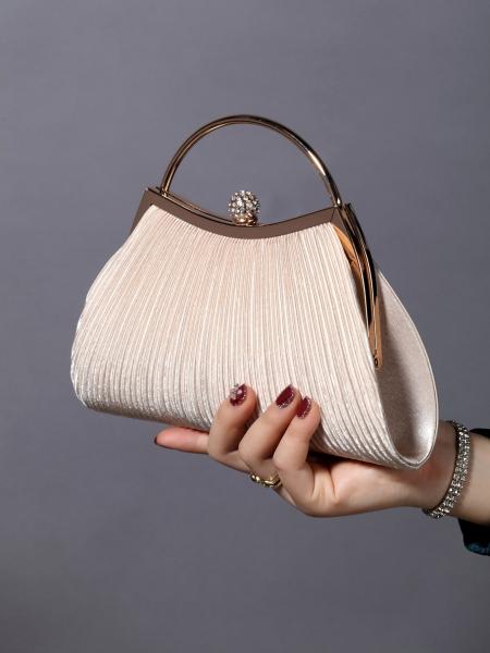 EUROPE AND THE UNITED STATES RETRO SOLID COLOR PLEATED HAND RING FASHION LOCK CLOSED DINNER BAG CHAIN CROSSBODY BAG