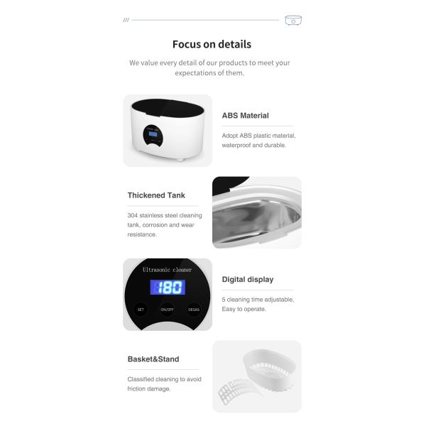 Skymen Classic White Household Ultrasonic Cleaner 600ml ABS SUS 304 For Jewelry