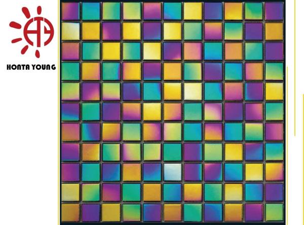 HTY - TRB -300 300*300 Factory Rainbow Multi Colors Plating  Ceramic Glass Mosaic Tile
