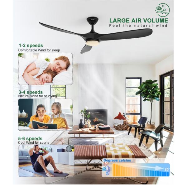 Ventilador de teto LED com luz 1stshine Interior Preto Madeira Sólida DC Motor silencioso Remote