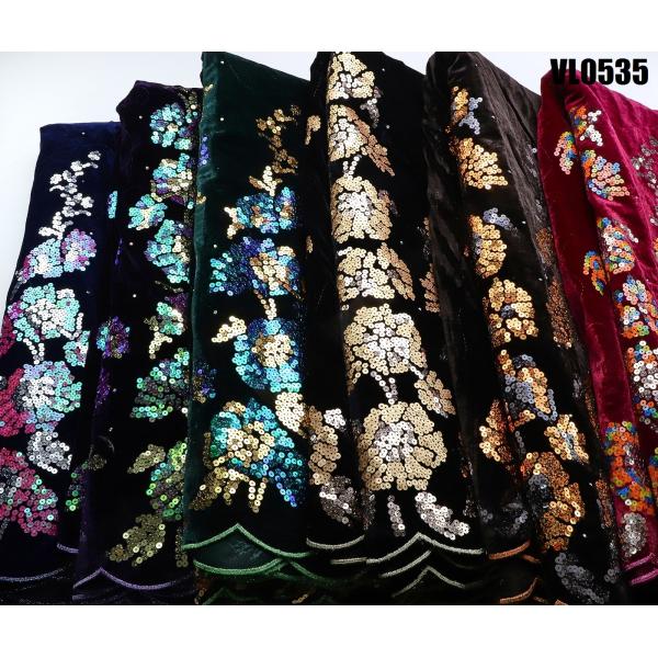 Supoo good quality shiny african lace velvet embroidery fabric with sequins stretch Korean velvet for party