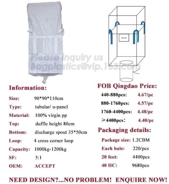 1000 kg Big Packing pp woven jumbo bag packing bags,100% virgin polypropylene woven big bag jumbo bag for chemical, pack