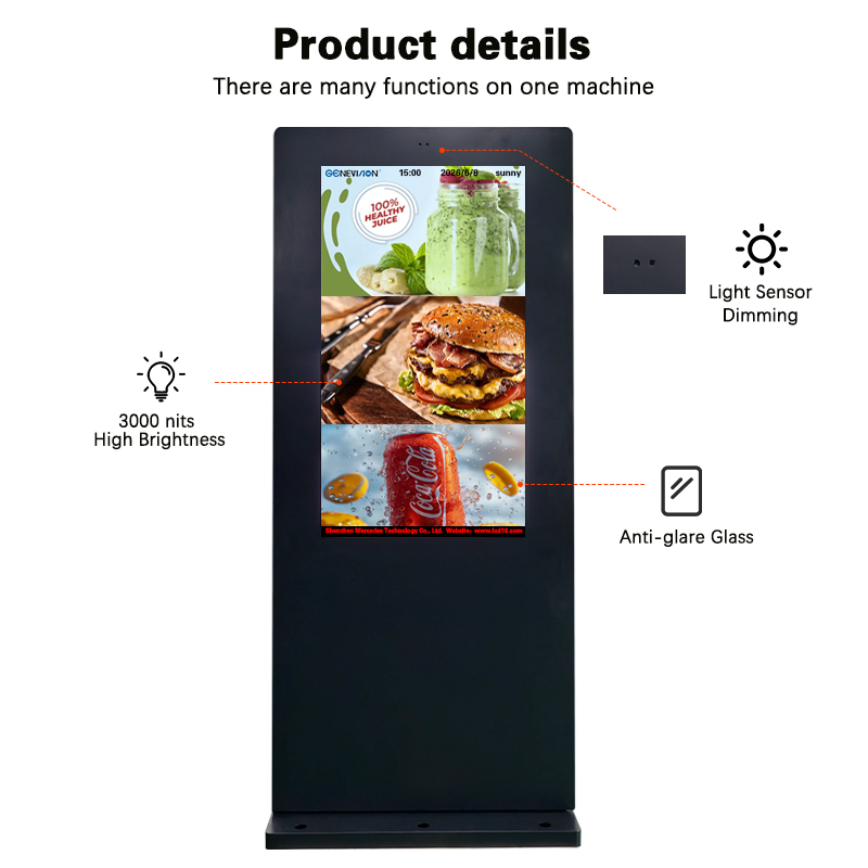 55 inch 4K Outdoor Digital Signage with 3000nits Brightness and IP65 Waterproof Rating