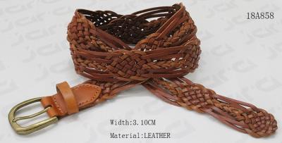 Brown Geniune Leather Braided Belt For Lady , Decoration Belt With Antic Brass Buckle