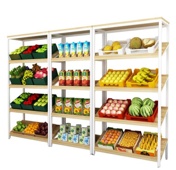 Fashion Shop Wooden Shelf Rack , Wooden Display Cabinet For Vegetable / Juice / Cake