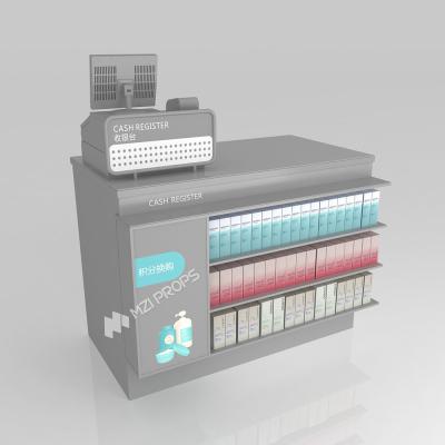 GDR09-Y001-C Retail Display Counter with Acrylic Panel Graphics and Cable Management Hole for Cosmetics Counter