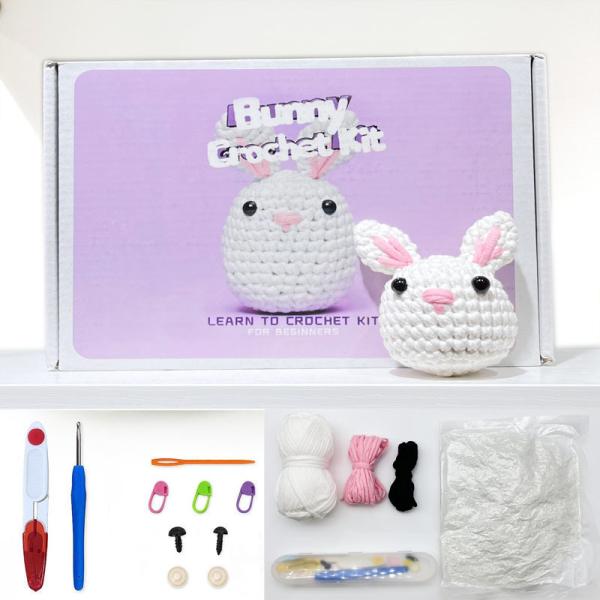 Kit de crochê de coelhos bonitos Artesanato DIY Kit de ferramentas de tricô para iniciantes