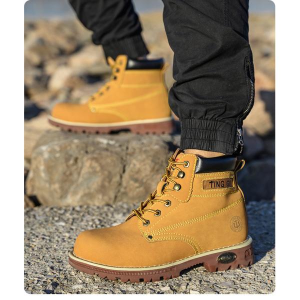 Botas de seguridad de cuero de fibra microfibra negra Botas de trabajo de tendón de res Zapatos de suela para hombres