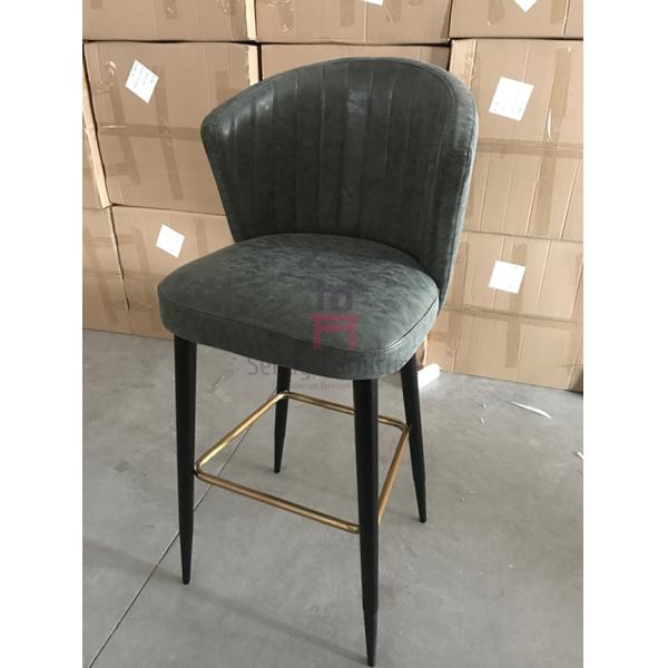Luxury Style Restaurant Supply Bar Stools Green Velvet Ash Wood With Feet