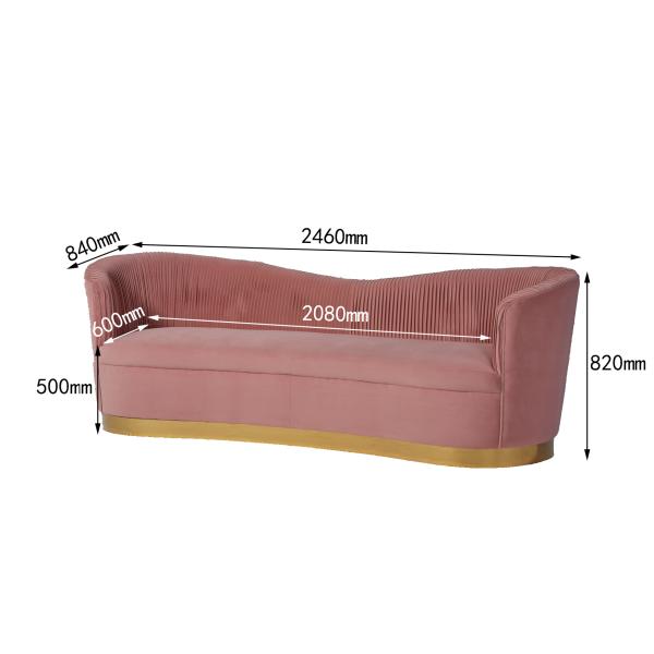 Pink Velvet Fabric Living Room Sofa With Gold Stainless Steel Base