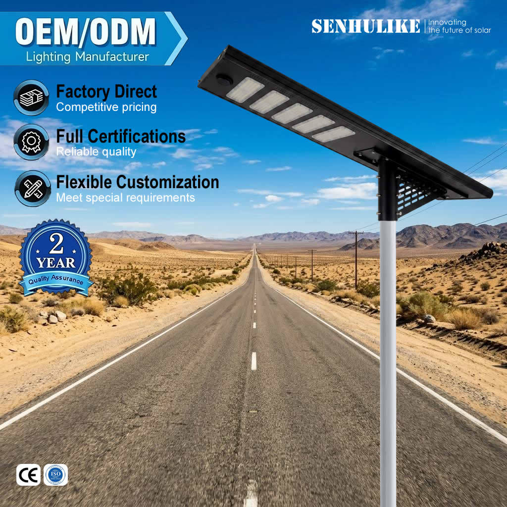 Black Integrated Solar Street Light 250W 5-Module LED 90W Solar Panel IP65, Aluminum Alloy Housing Built-in Lithium Battery Microwave Motion Detection