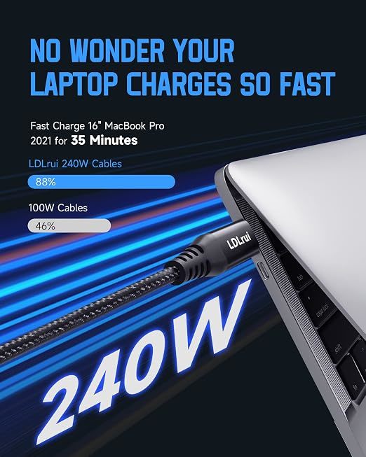 480 Mbps 240W USB C Cable PD 3.1 EPR Quick Charging Cable With E Marker Chip