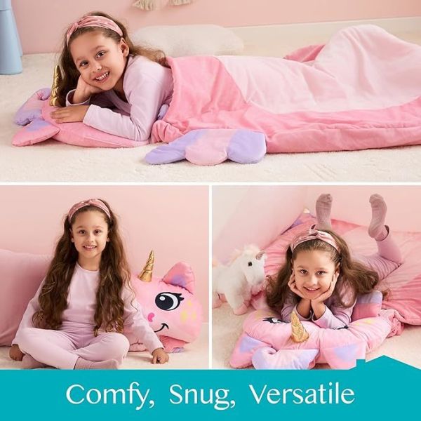 Pink Unicorn Toddler Nap Mat with Pillow & Blanket 60 x 39 for Kids Ages 3+