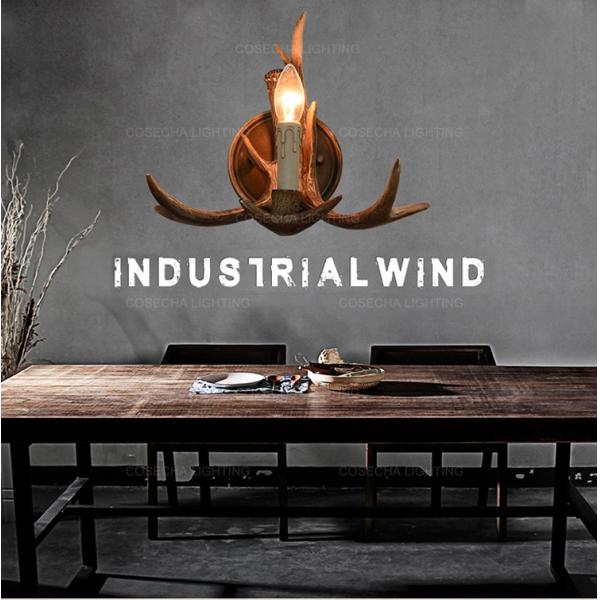Antique deer antler wall lamp in restaurant bedroom vintage resin wall sconce lamp (WH-VR-69)