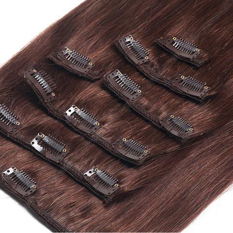Brown Clip in Human Hair Extensions Indian Virgin Remy Hair for Black Women Body Wave