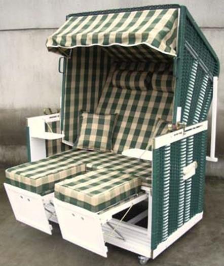 Modern White And Green Roofed Wicker Beach Chair & Strandkorb For Outdoor
