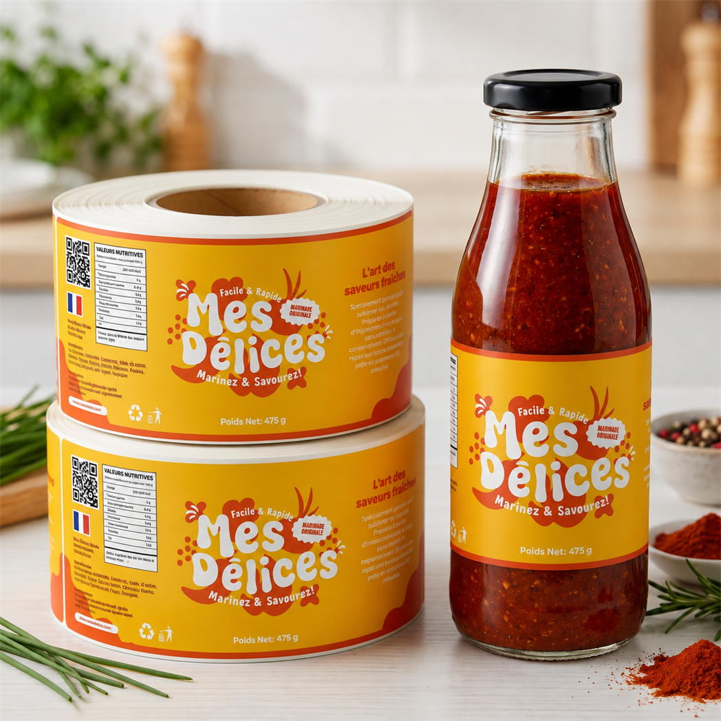Factory Personalised Printed Vinyl Bopp glossy Finish Label Sticker Color marinade sauce seasoning Label Peanut Butter Food Jar Label Sticker