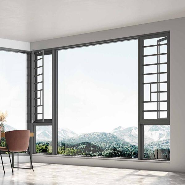 Niveau 8 étanchéité à l'air fenêtres de maison en aluminium à carreaux en acier inoxydable 304