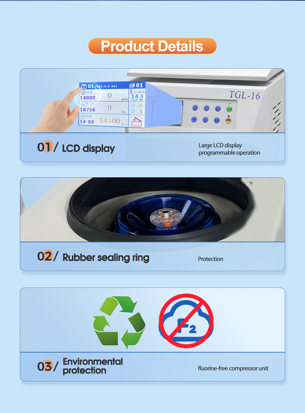 Factory Price Tabletop Micro Centrifuge 16000rpm Angle Rotor 24x1.5/18x5ml Lab Micro High Speed Refrigerated Centrifuge TGL-16