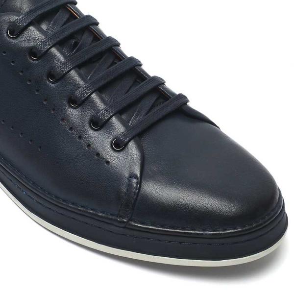 Customized Navy Lace Up Anti Odor Mens Leather Sneakers