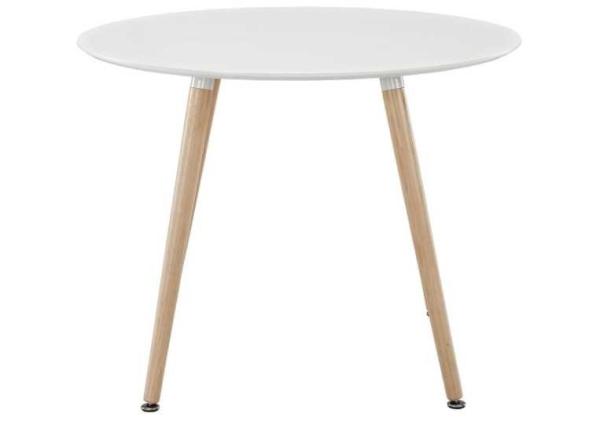 White Kitchen Round Dinning Room Tables Heat Transferred Wood Grain Film