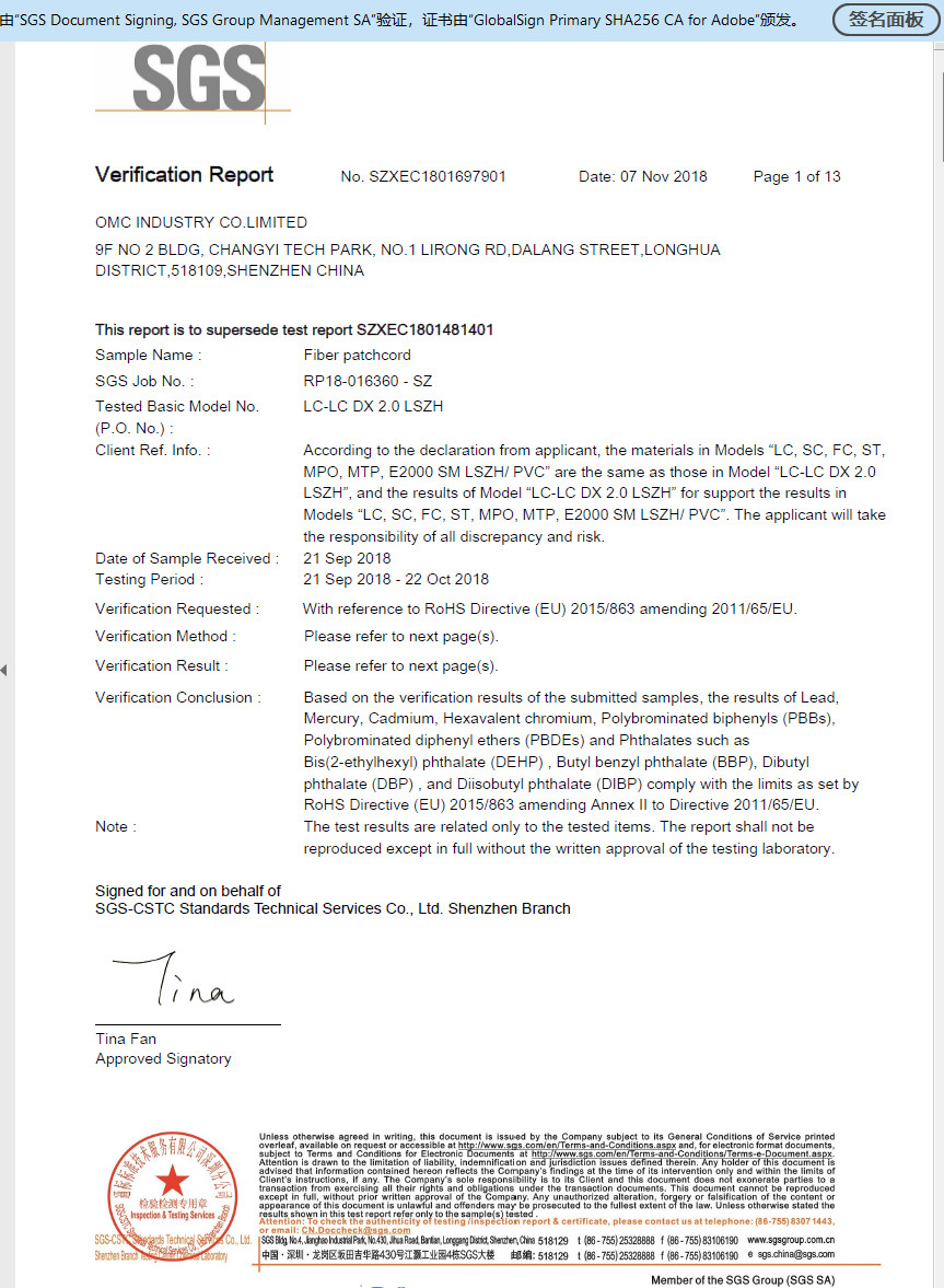 OMC Industry Co.Limited Сертификации