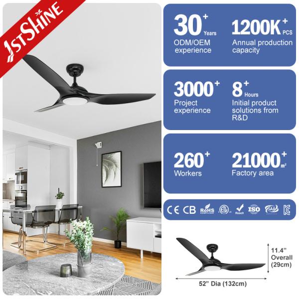 52 Inch/OEM Modern LED Ceiling Fan with Dimmable 3 Color Lighting and Remote Control