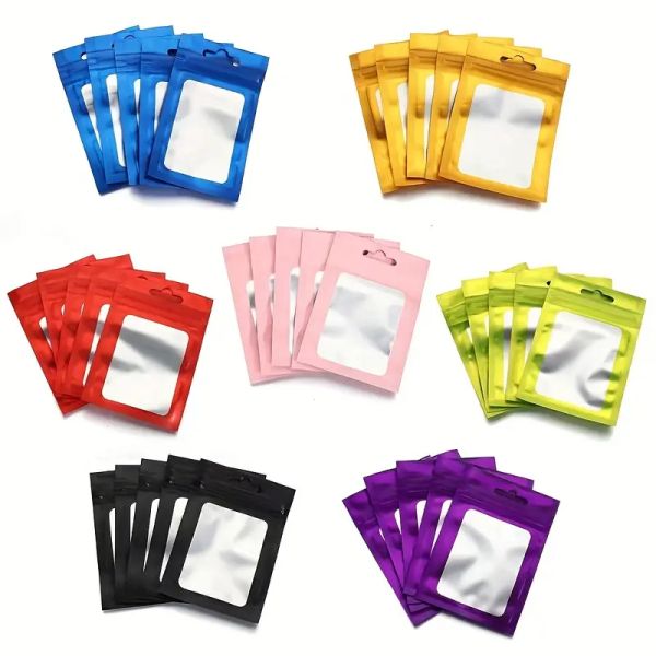 Holographic Aluminium Foil Zipper Bag with Transparent Window Resealable Plastic Small Mylar Bag with Hole