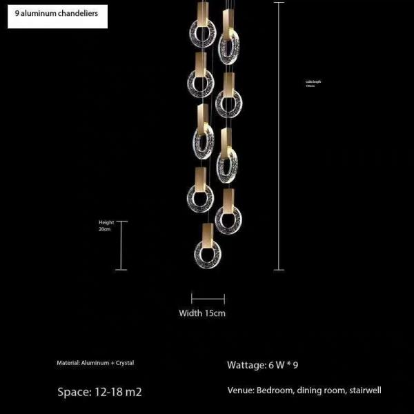 Modern Crystal Ring Chandelier Creative Villa Hotel Restaurant Gold Pendant Light Staircase Chandeliers