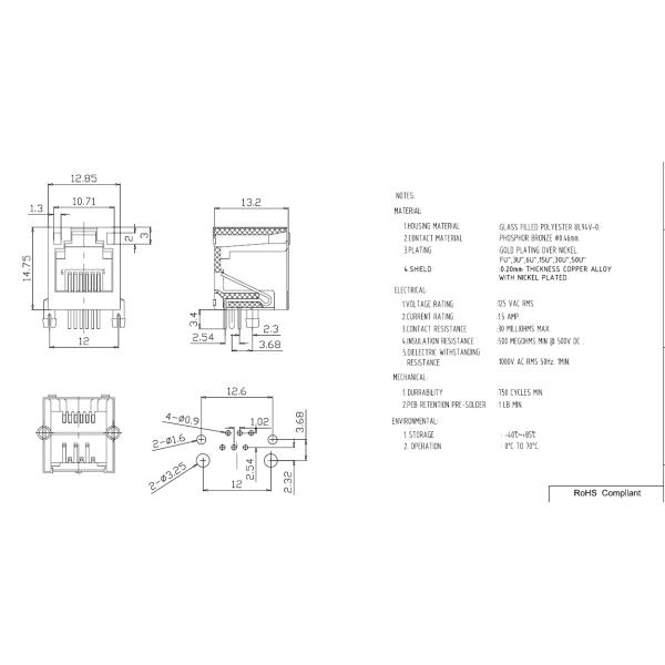 1.5 A 6P6C RJ11 Telephone Jack Adapter Modular / Female RJ45 Connector