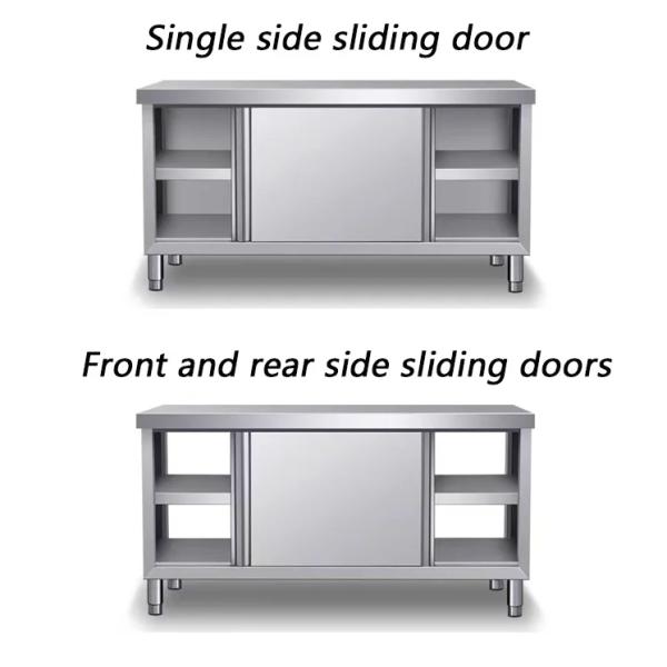 Ресторанный стол из нержавеющей стали и раковина с двумя дверями