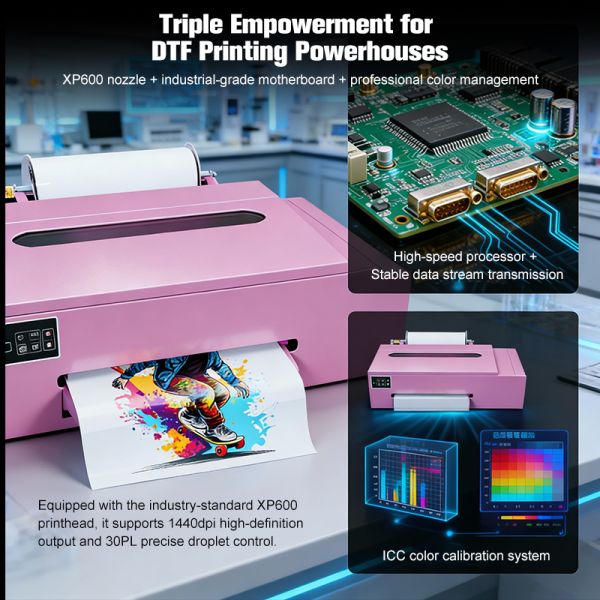 FCOLOR Color logo Customize XP600 Roll DTF Printer T-Shirts Textiles Garments Automatic Printing Machine A3 pink Dtf Printer