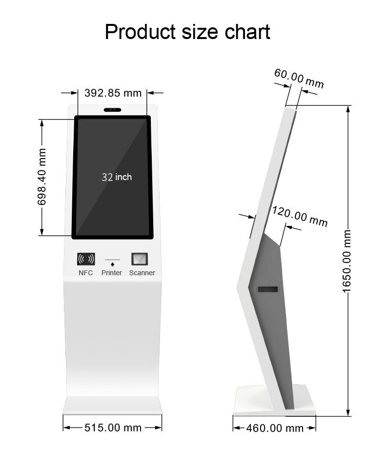 32 Inch Self Service Lottery Raffle Ticket Vending Kiosk POS Payment Terminal With QR Code Scanner And Built In Ticket Printer