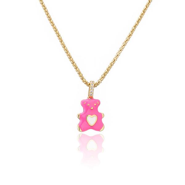 Colorful 24k Gold Jewelry Enamel Bear Zircon Pendant Necklace