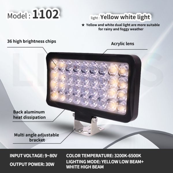 30W Motorcycle External Spotlight Dual-Color Temperature For Illumination