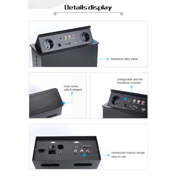 Black Color Flip Up Connector Conference Table Socket Desk Hidden Jack Outlet